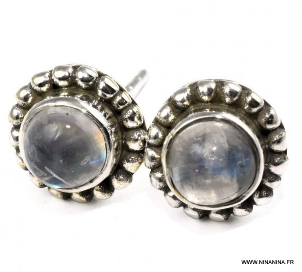 Boucle d’oreille clou pierre de lune argent 925 – Image 3