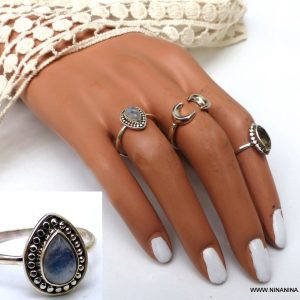 Bague pierre de lune bleue argent 925 massif