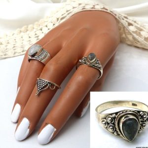 Bague Labradorite Argent 925 massif forme poire