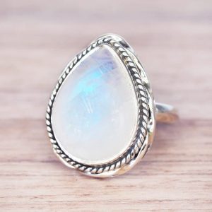 Bague Pierre De Lune Véritable Argent 925 Forme Poire