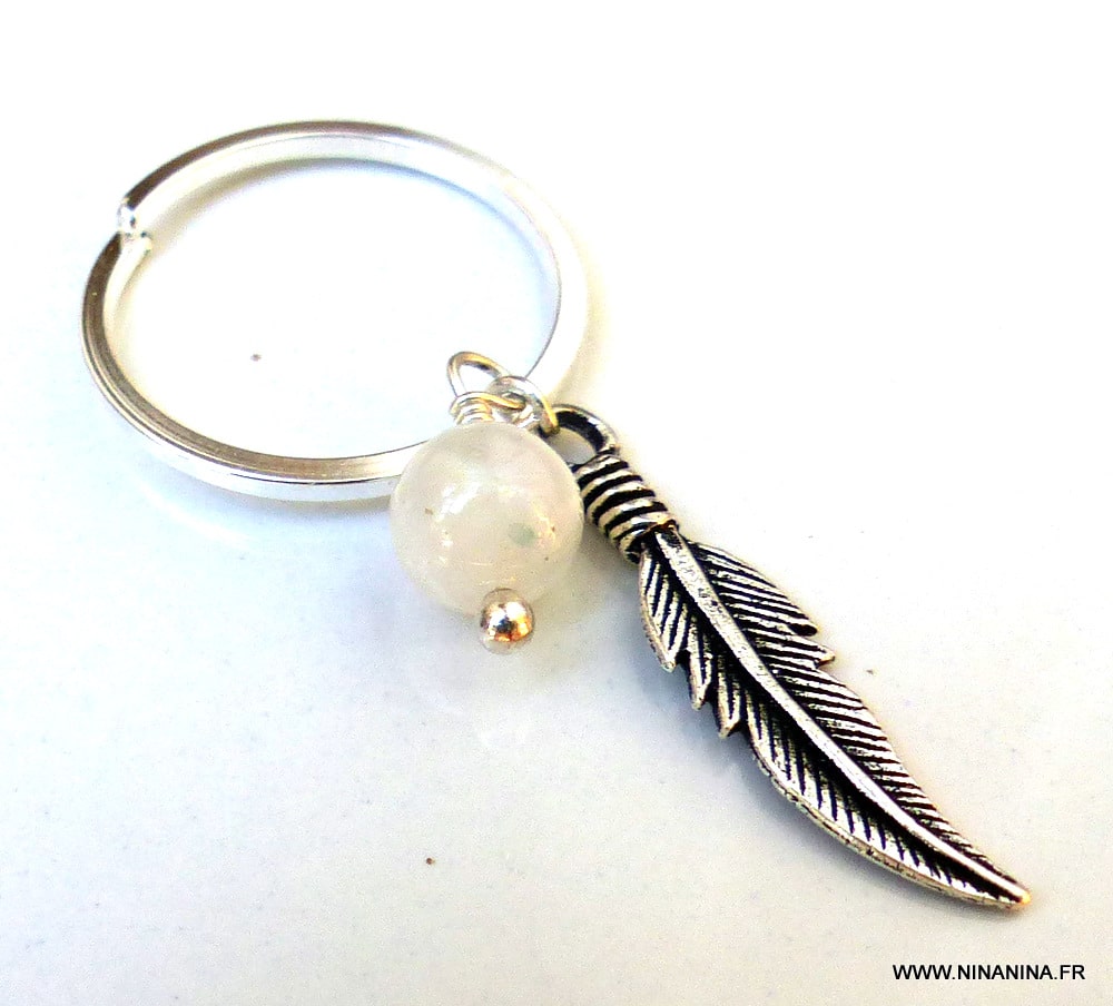 Bague argent pierre de lune réglable et pendentif plume – Image 4