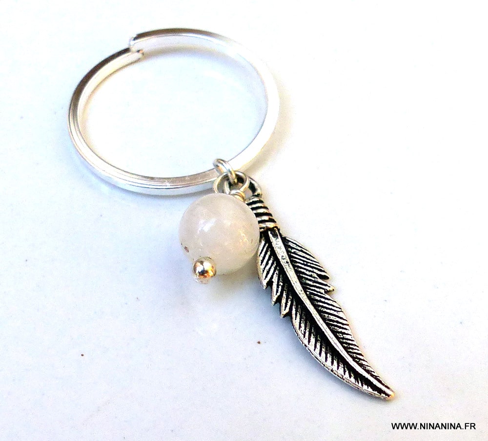 Bague argent pierre de lune réglable et pendentif plume – Image 6