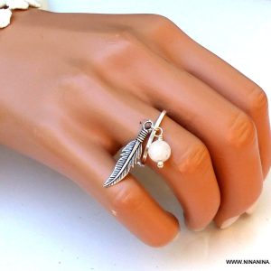 Bague argent pierre de lune réglable et pendentif plume
