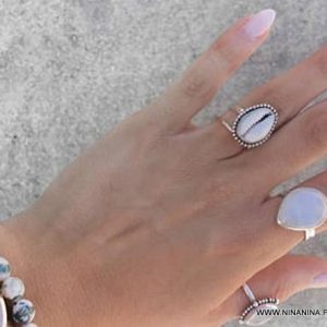 Bague coquillage cauri femme métal argenté