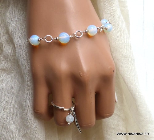 Bracelet Pierre de lune naturelle perles et argent 925 – Image 2