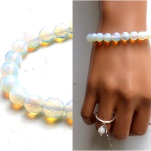 Bracelet perle pierre de lune naturelle sur elastique