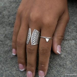 Bague ethnique évasée argent 925 massif ajustable