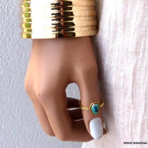 Bague plaqué or pierre Turquoise naturelle