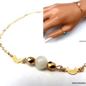 Bracelet pierre de lune fertilité plaqué or symbole lune