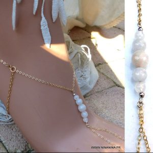 Chaine de pied femme Pierre de lune Et Plaqué Or