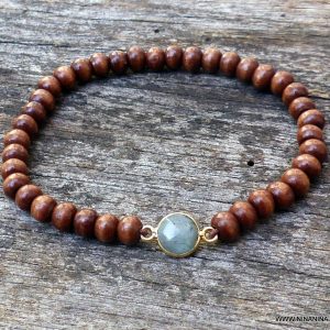 Bracelet labradorite naturelle perle bois sur elastique