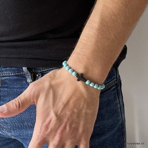 Bracelet avec croix pour femme et homme turquoise