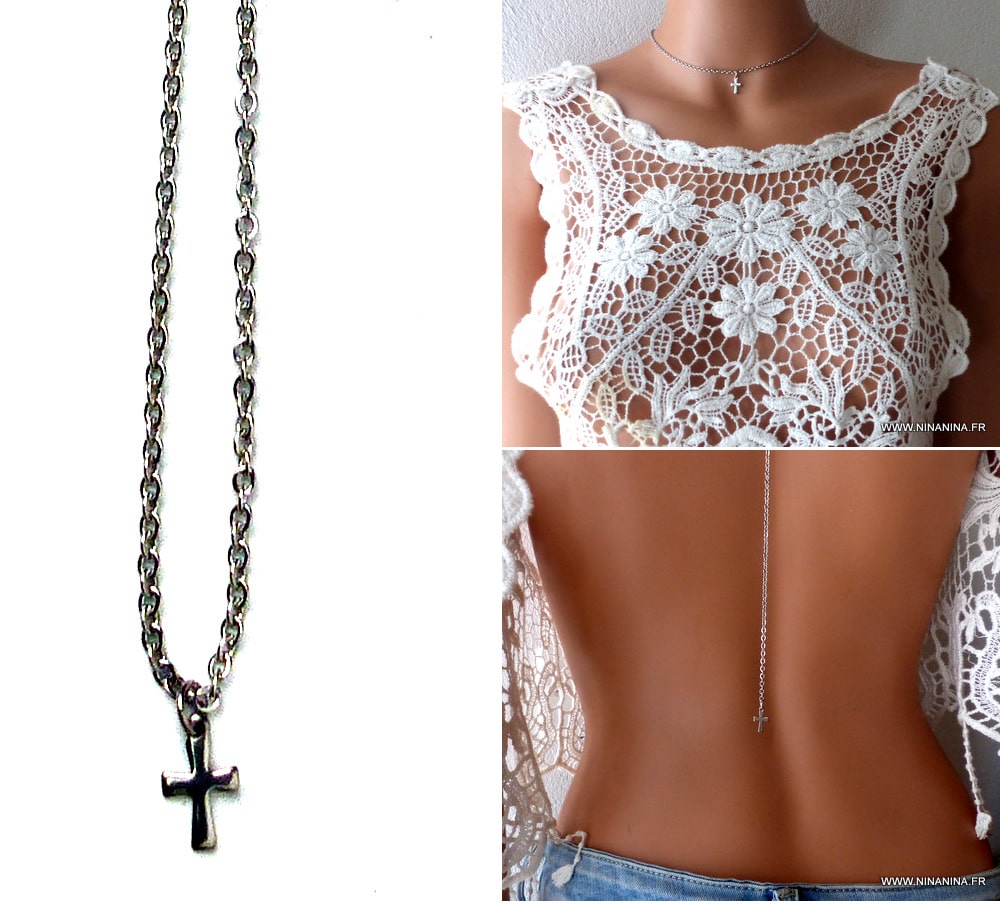 Collier chaine de dos croix acier inoxydable – Image 4
