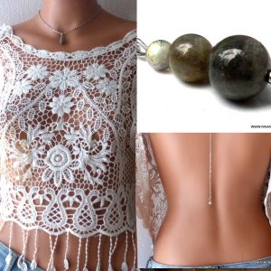 Collier chaine de dos pierre fine labradorite acier