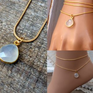 Bracelet cheville Plaqué Or 9 carats pierre de lune