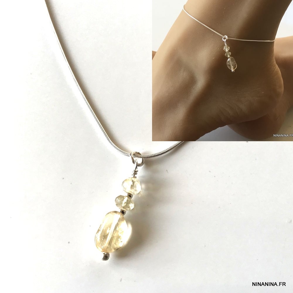 Bijou cheville Argent 925 massif pendentif citrine femme – Image 7