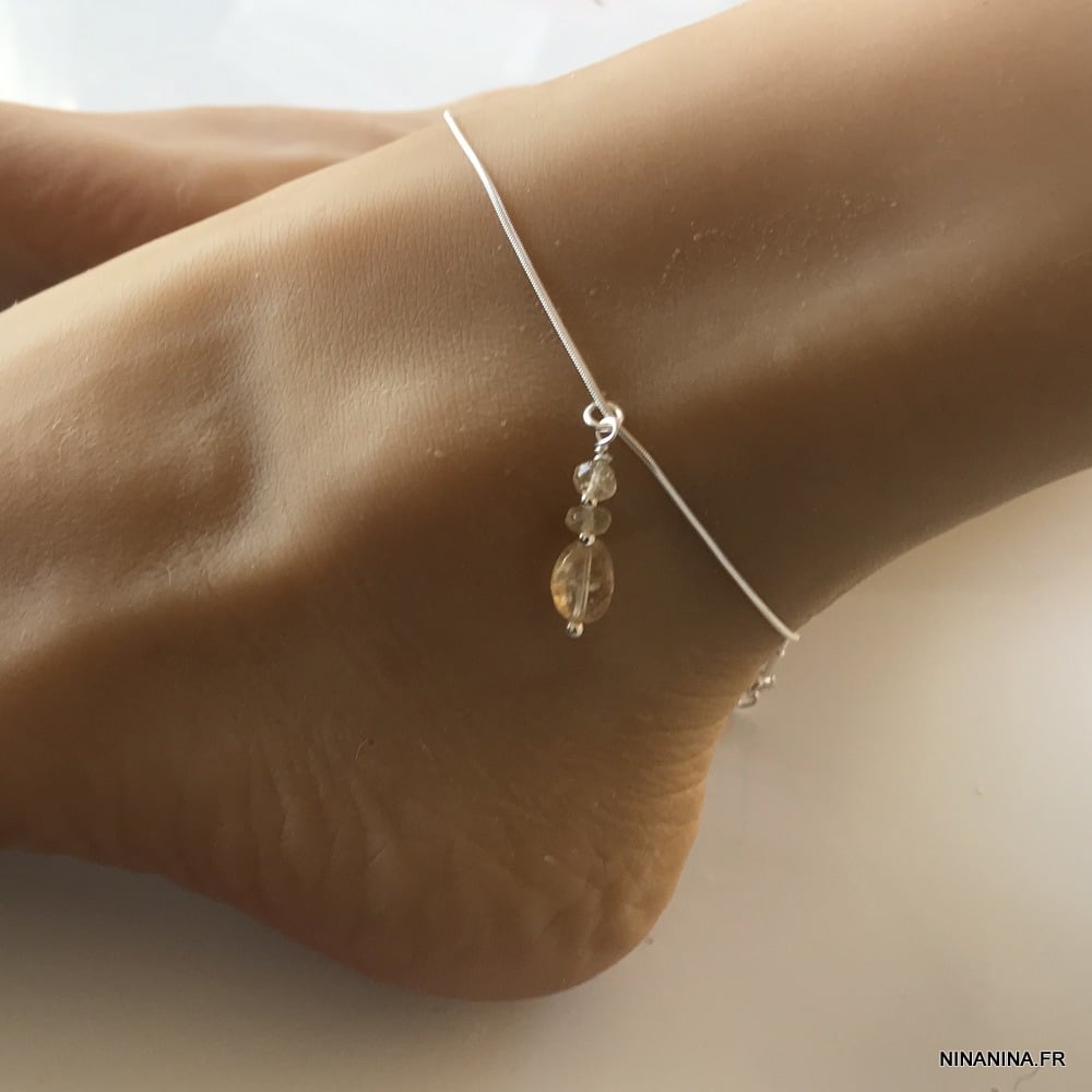 Bijou cheville Argent 925 massif pendentif citrine femme – Image 8