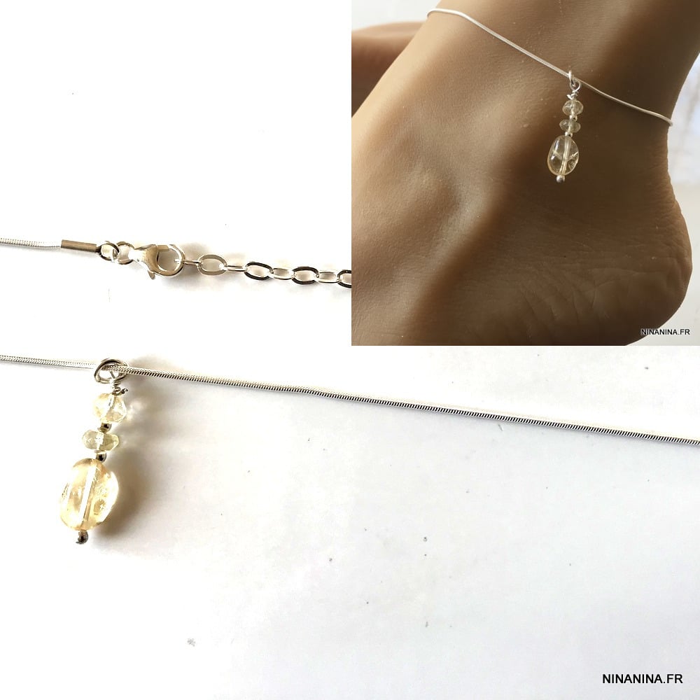 Bijou cheville Argent 925 massif pendentif citrine femme – Image 5