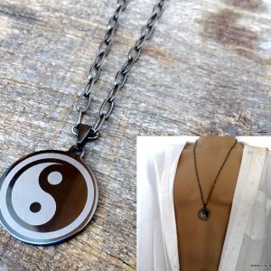 Collier homme long yin yang Acier inoxydable