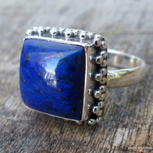 Bague carrée saphir bleu Indien et Argent 925 massif