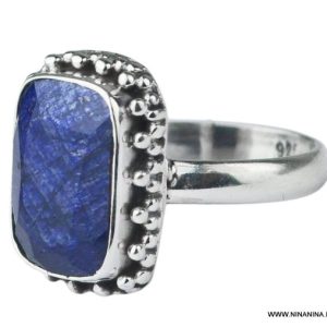 Bague saphir indien rectangle femme Argent 925 Massif