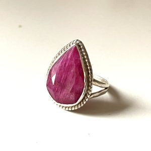 Bague Rubis Indien Argent 925 massif forme poire