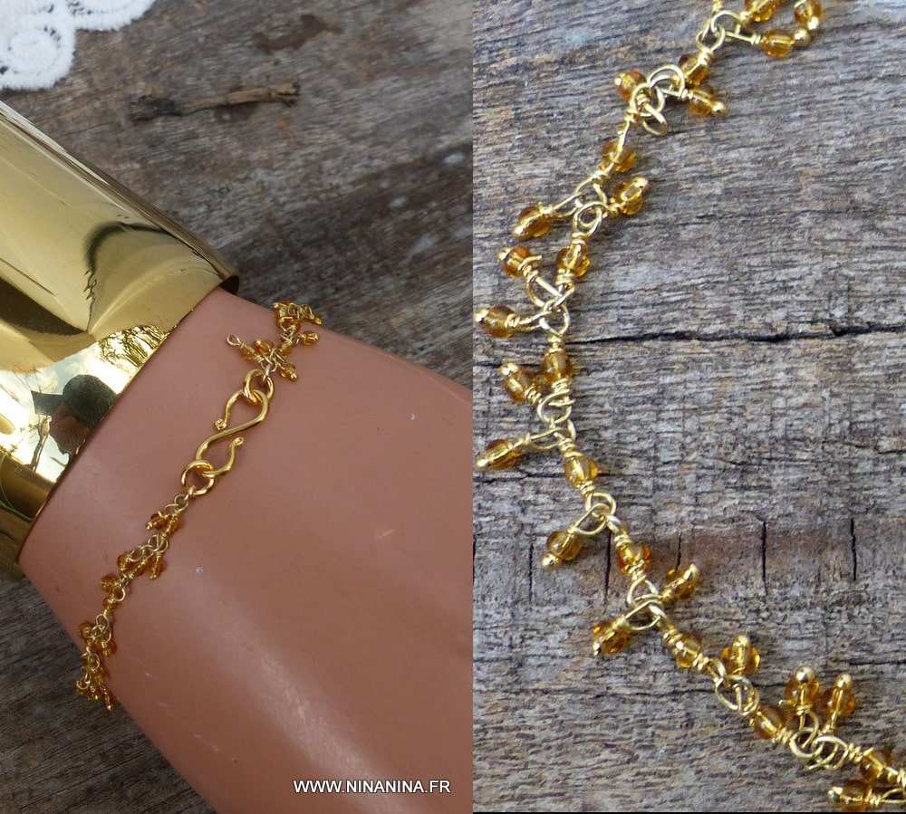 Bracelet citrine et Plaqué Or fermoir symbole infini – Image 3