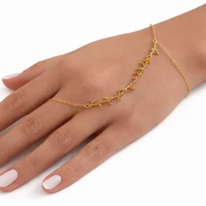 Bracelet bague chaîne main artisanal en citrine jaune et plaqué or