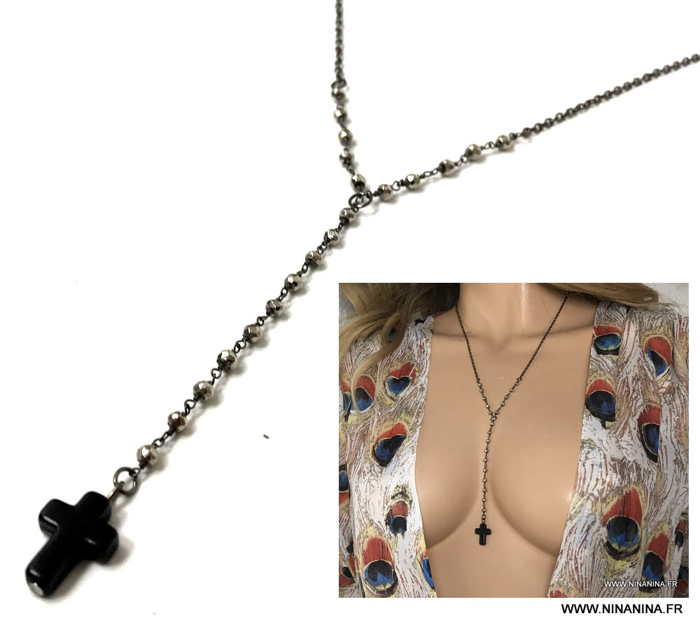 Chapelet pierre semi precieuse pyrite noir pour femme – Image 3