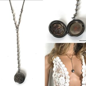Collier avec photo dedans – Chapelet pierre fine pyrite noir