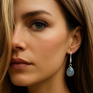 Boucles d&rsquo;oreilles pendentif pierre de lune à facettes et argent 925 femme faites main en france