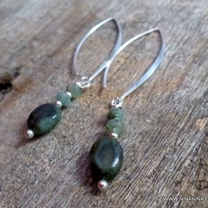 Boucles d&rsquo;oreilles pendantes emeraude verte Argent 925