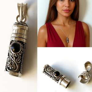 Bijou funéraire pendentif urne artisanal – Collier Argent 925 et onyx noire véritable