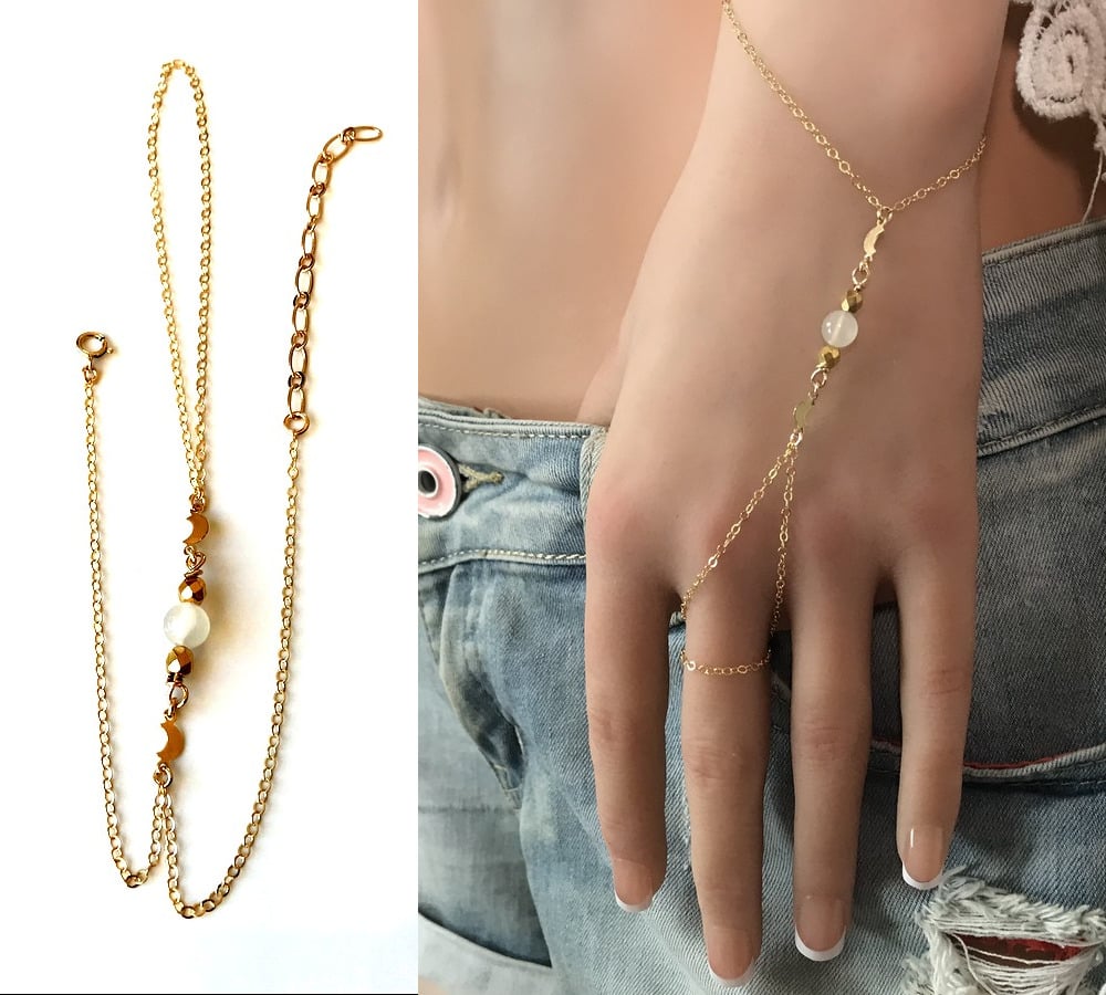 Bracelet bague femme plaquĆ© or et pierre de lune ā Image 7