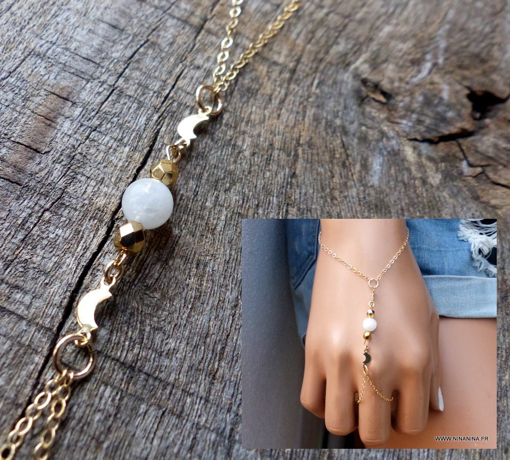 Bracelet bague femme plaquĆ© or et pierre de lune ā Image 5