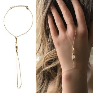 Bracelet bague femme plaqué or et pierre de lune