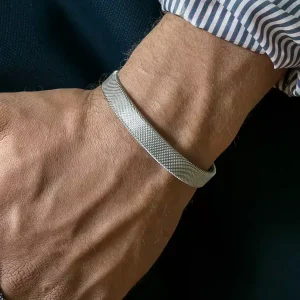 Bracelet homme manchette Acier inoxydable texturé