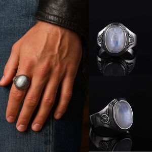 Bague pour homme ou femme pierre de lune ovale – chevalière argent