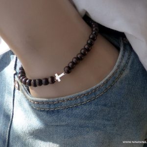 Bracelet bois croix Argent 925 massif homme ou femme