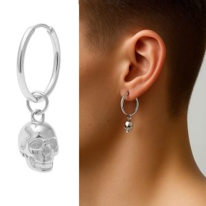 Boucle d oreille tete de mort argent 925 – Creole Homme Pendentif skull Artisanale