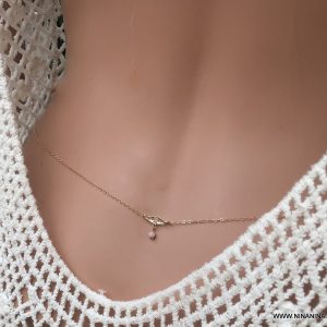 Chaine de taille Plaqué Or losange Et pierre Opale Rose