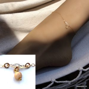 Bracelet cheville Or Plaqué Et pierre Opale Rose