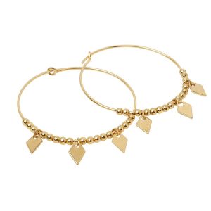 Boucles d’Oreilles Creoles artisanales avec plusieurs charms losanges en Plaqué or gold filled 14 carats