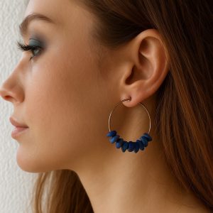 Creoles Bleues En Lapis Lazuli Naturelle – Boucles D&rsquo;Oreilles Plaqué Or Artisanales
