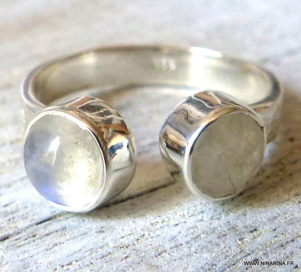 Bague avec pierre lune véritable Argent 925 brossé – Image 2