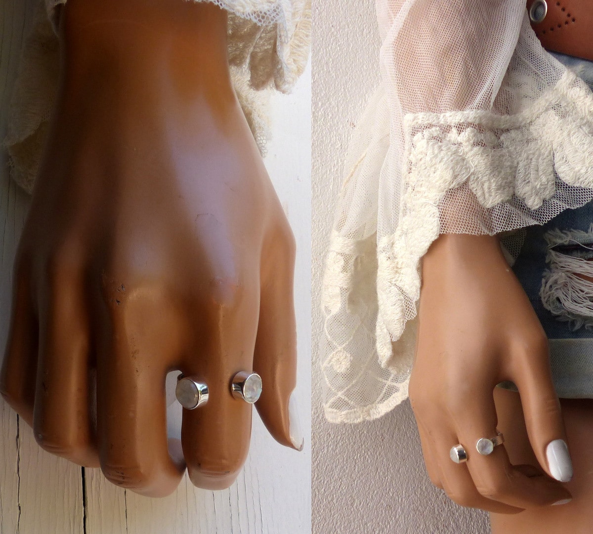 Bague avec pierre lune véritable Argent 925 brossé – Image 8