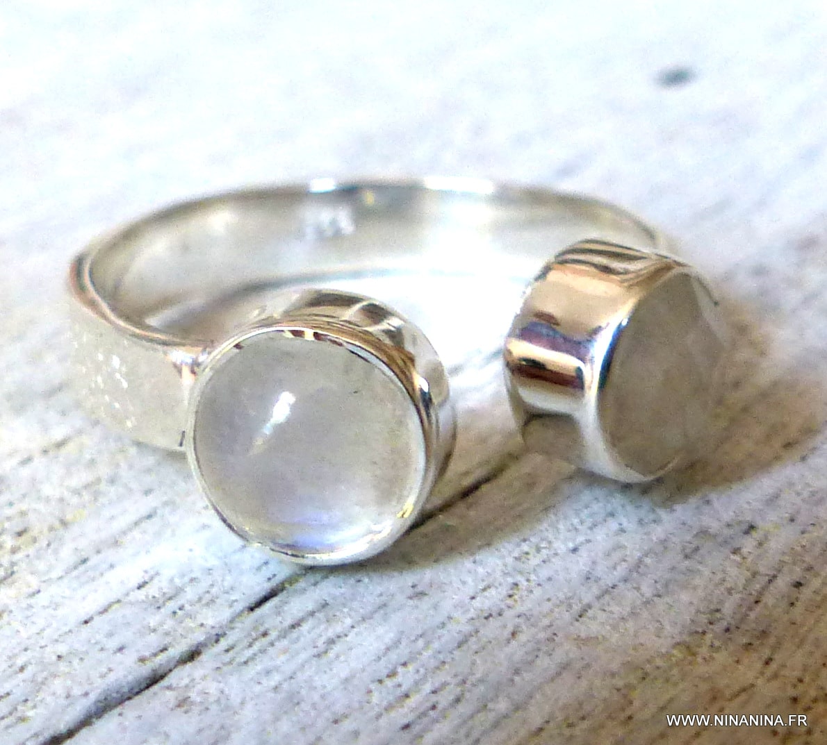 Bague avec pierre lune véritable Argent 925 brossé – Image 3