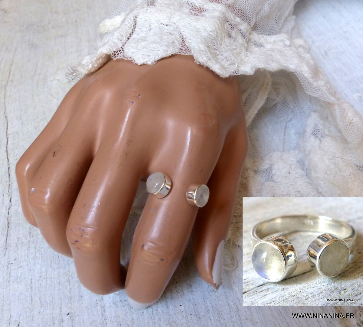 Bague avec pierre lune véritable Argent 925 brossé – Image 7