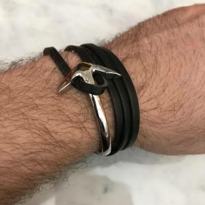 Bracelet ancre homme acier lacet cuir réglable