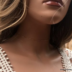 Chaine ras de cou plaqué or femme maille fantaisie